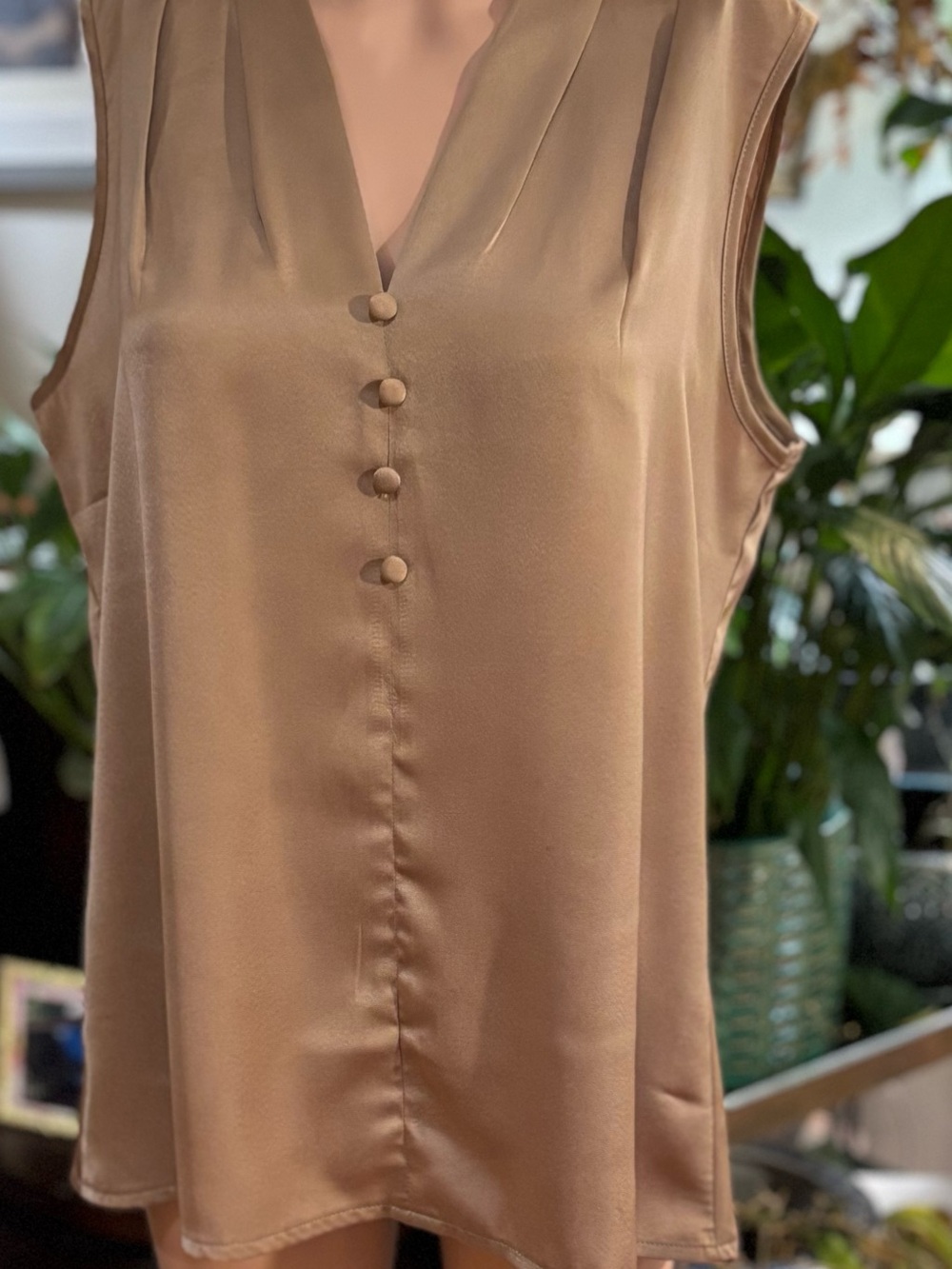 Sleeveless V-Neck Tunic in Light Brown